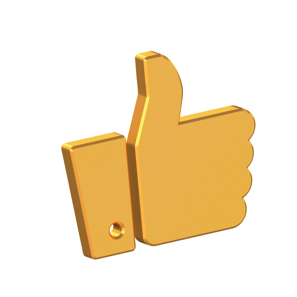 Thumb Like 3D Icon Isolated on Transparent Background, Gold Texture, 3D Rendering png
