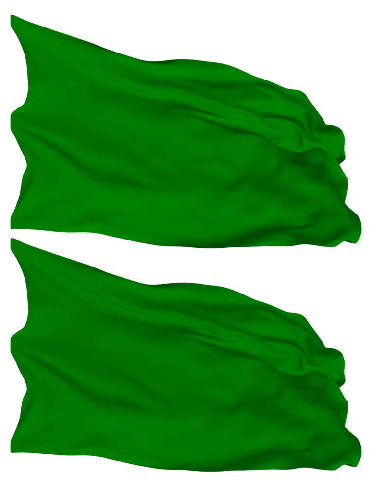 Green Color Flag Waves Isolated in Plain and Bump Texture, with Transparent Background, 3D Rendering png