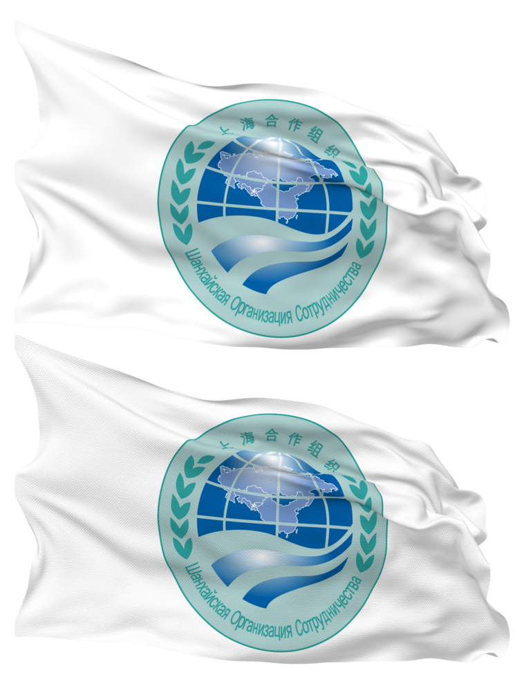 Shanghai Cooperation Organisation, SCO Flag Waves Isolated in Plain and Bump Texture, with Transparent Background, 3D Rendering png