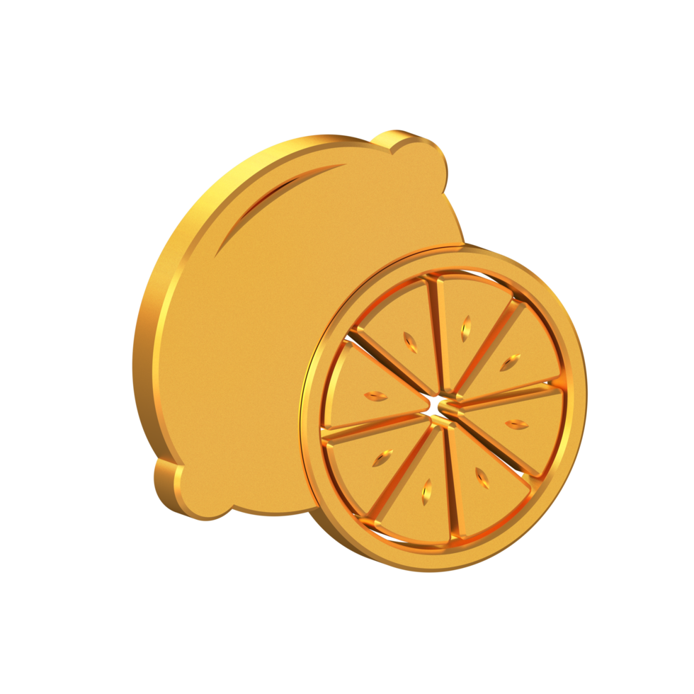Lemon Whole and Slice 3D Icon Isolated on Transparent Background, Gold Texture, 3D Rendering png