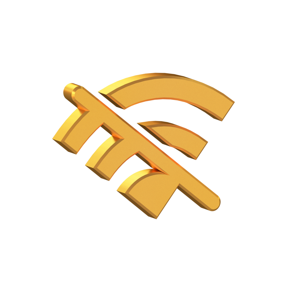Wifi Off, Wireless Off Signal 3D Icon Isolated on Transparent Background, Gold Texture, 3D Rendering png