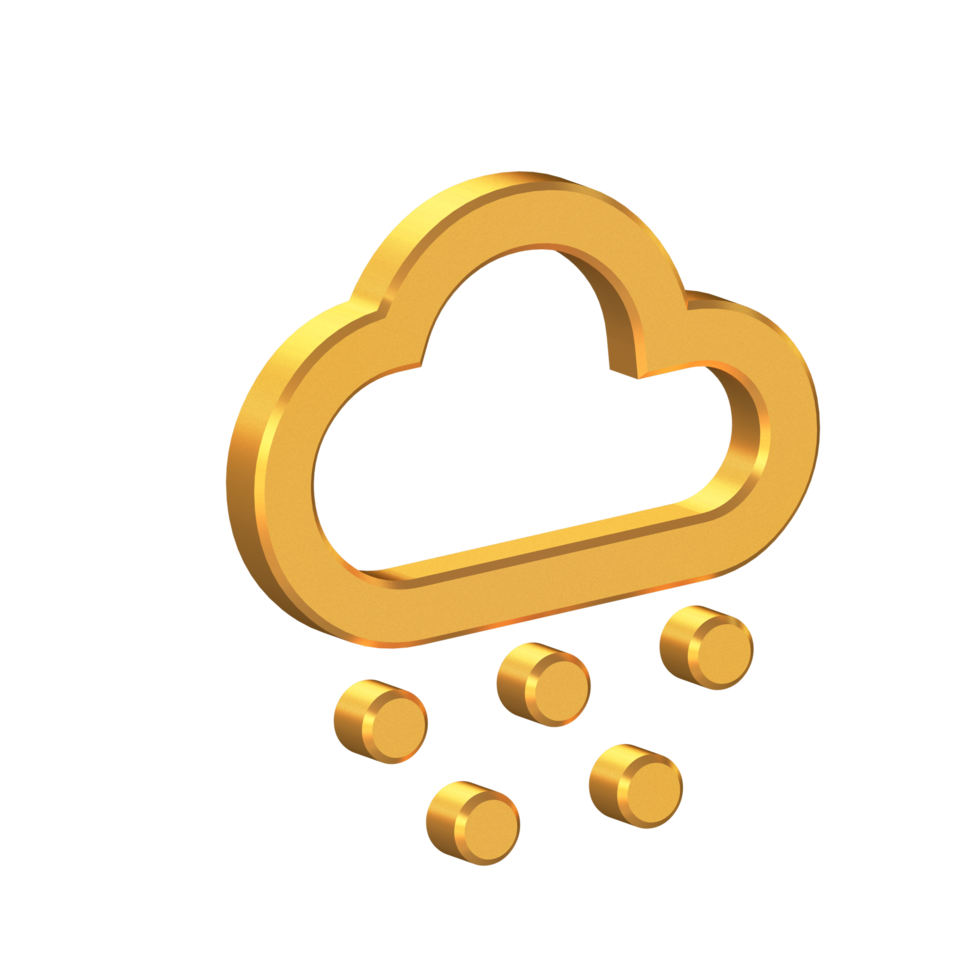 Cloud Snowing 3D Icon Isolated on Transparent Background, Gold Texture, 3D Rendering png