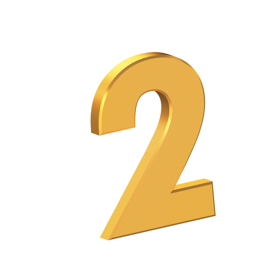 Two Number 3D Icon Isolated on Transparent Background, Gold Texture, 3D Rendering png