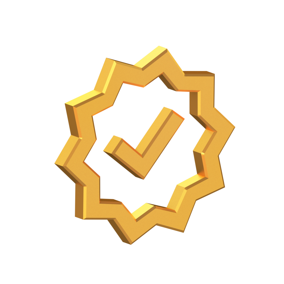 Verified Sign 3D Icon Isolated on Transparent Background, Gold Texture, 3D Rendering png