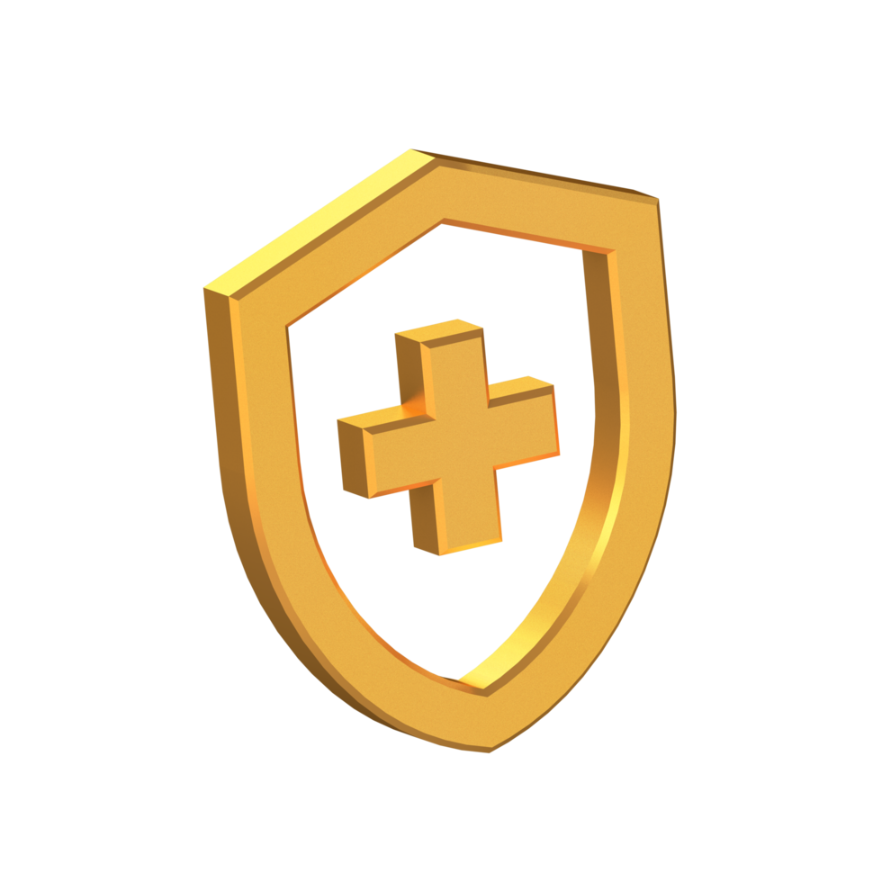 Health Safety 3D Icon Isolated on Transparent Background, Gold Texture, 3D Rendering png