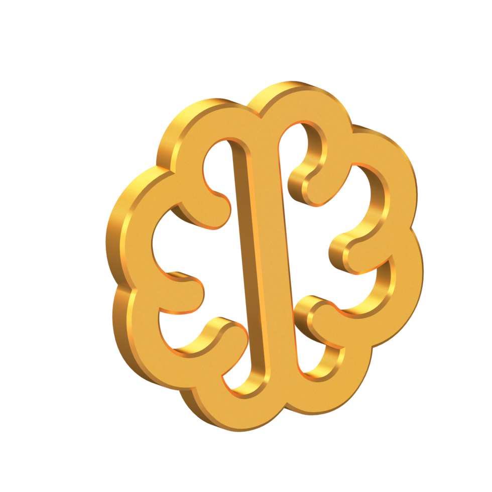 Neurology, Brain 3D Icon Isolated on transparent Background, Gold Texture, 3D Rendering png