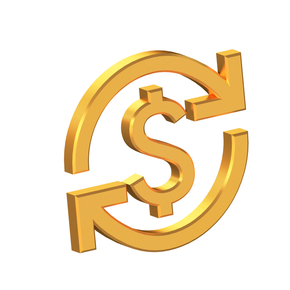 Currency Exchange 3D Icon Isolated on Transparent Background, Gold Texture, 3D Rendering png