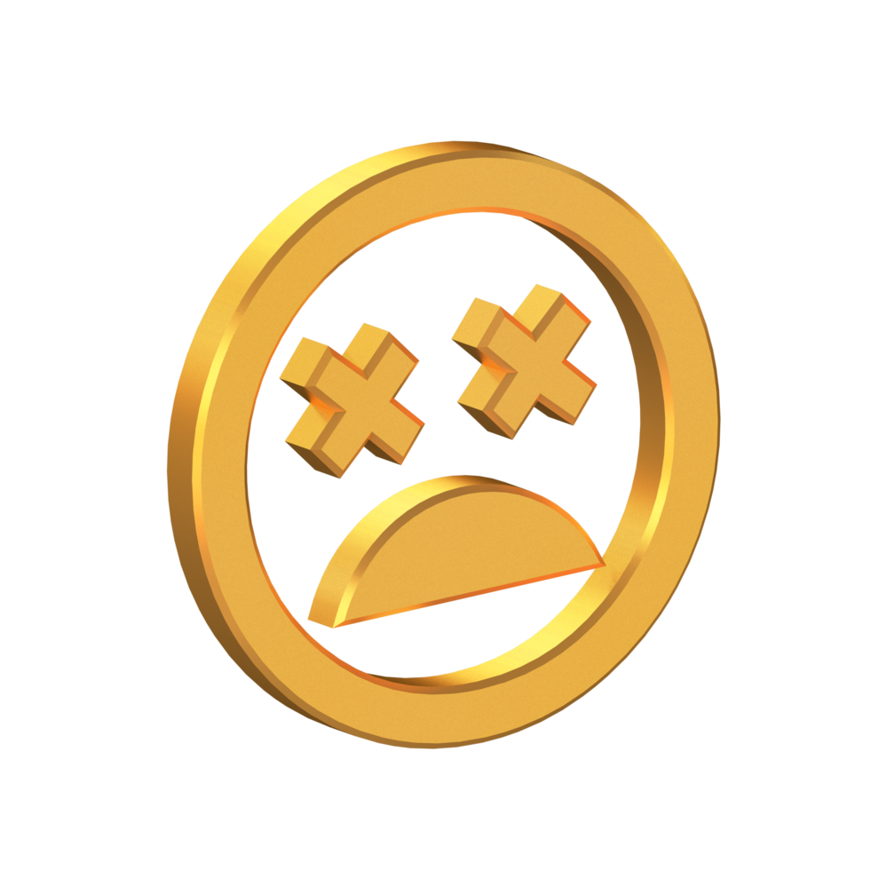 Face Emoji Sentiment Very Dissatisfied 3D Icon Isolated on Transparent Background, Gold Texture, 3D Rendering png