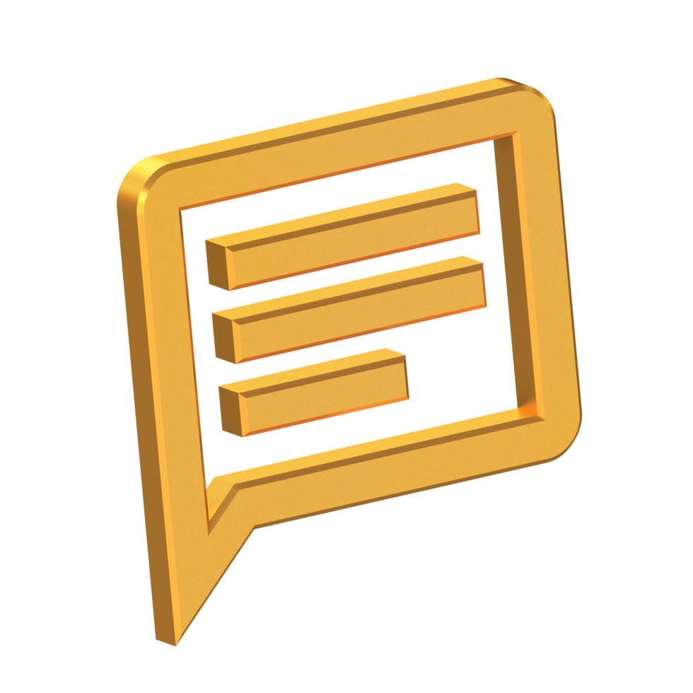 charla 3d icono aislado en transparente fondo, oro textura, 3d representación png