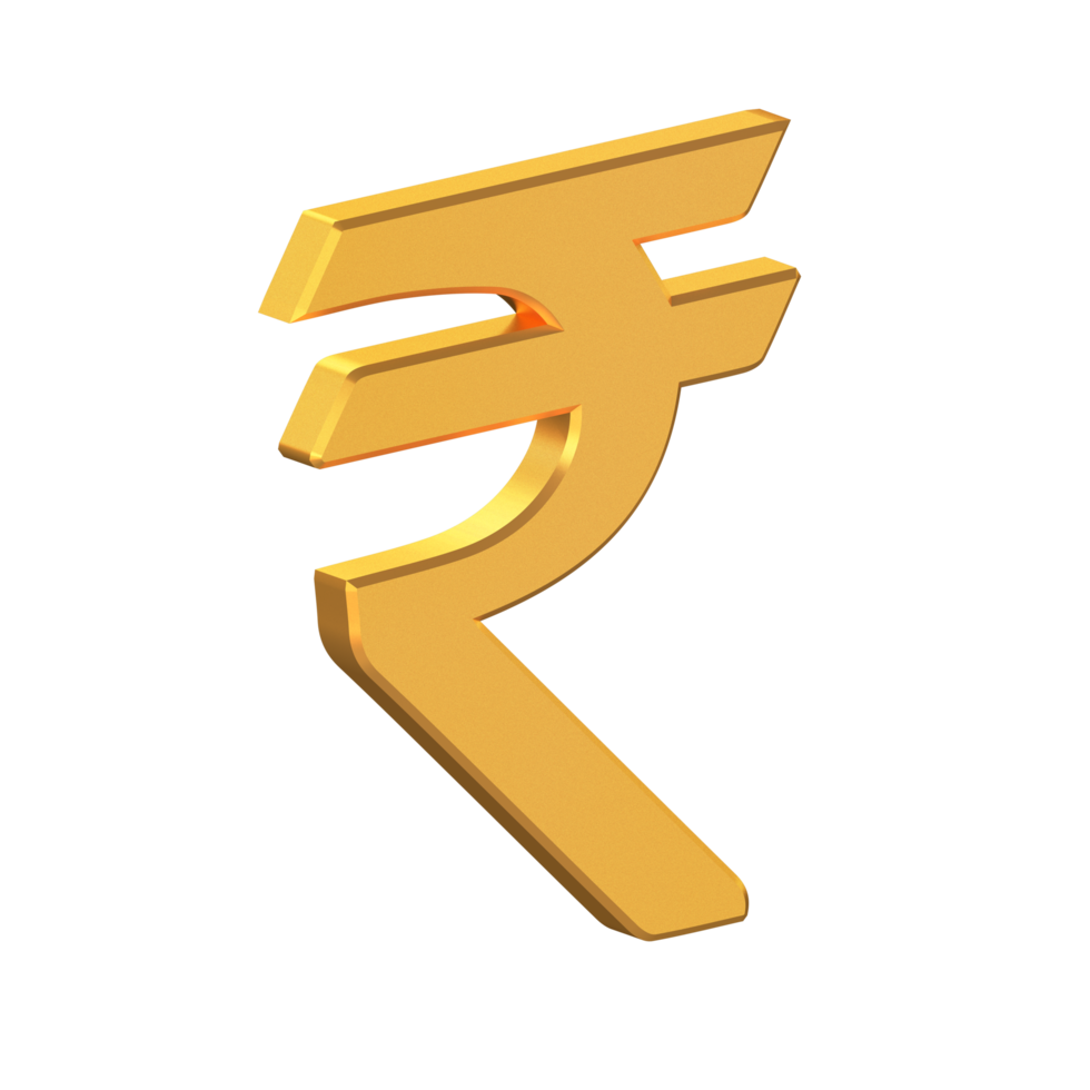 INR Indian Rupees 3D Icon Isolated on Transparent Background, Gold Texture, 3D Rendering png