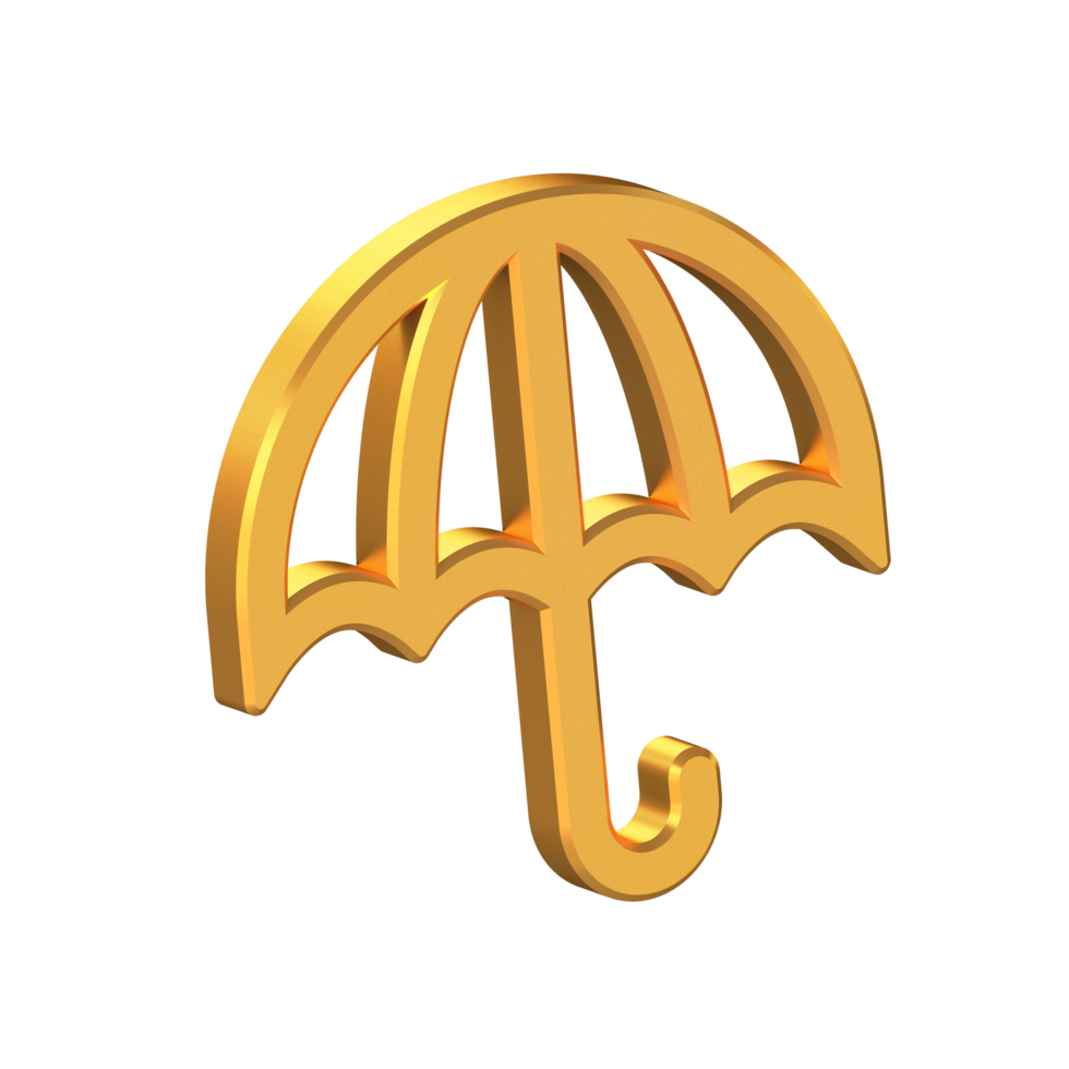 Umbrella Save from Water 3D Icon Isolated on Transparent Background, Gold Texture, 3D Rendering png