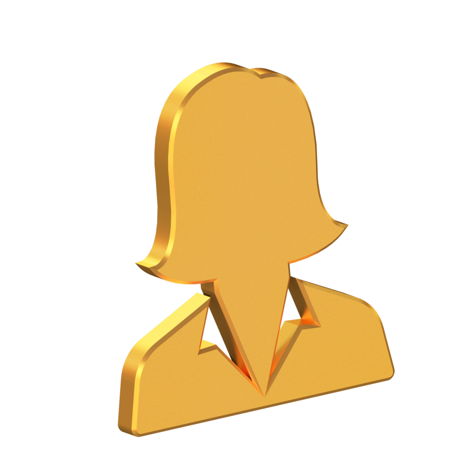 Female Face Profile 3D Icon Isolated on Transparent Background, Gold Texture, 3D Rendering png