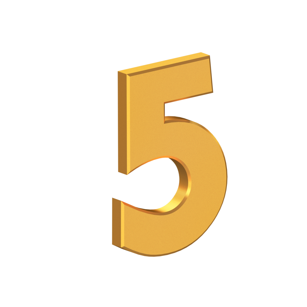fem siffra 3d ikon isolerat på transparent bakgrund, guld textur, 3d tolkning png