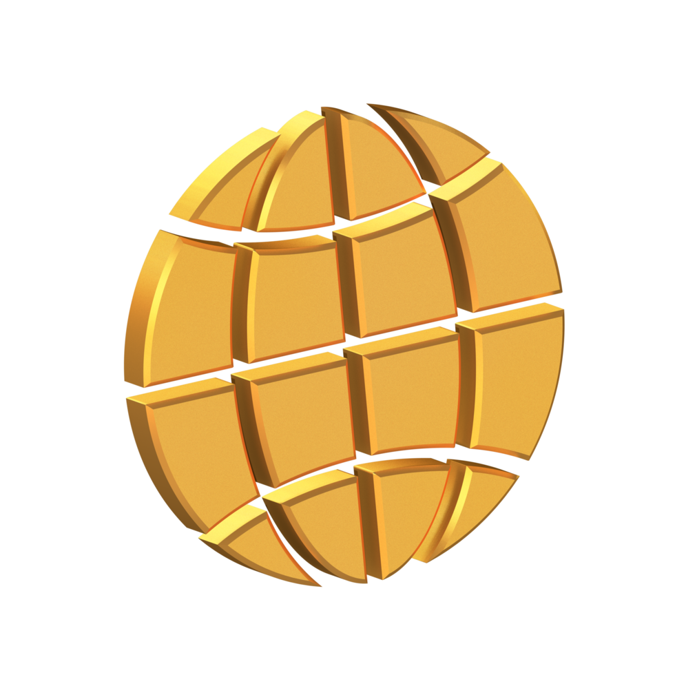 Webseite 3d Symbol isoliert auf transparent Hintergrund, Gold Textur, 3d Rendern png