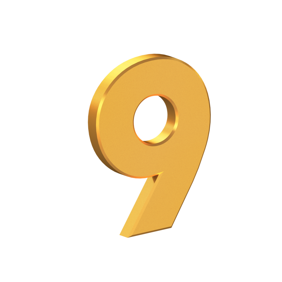 Nine Number 3D Icon Isolated on Transparent Background, Gold Texture, 3D Rendering png