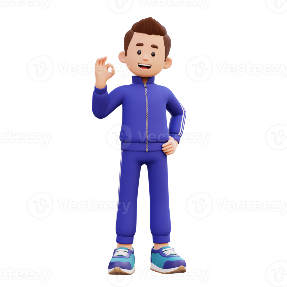 3d male character give ok sign png