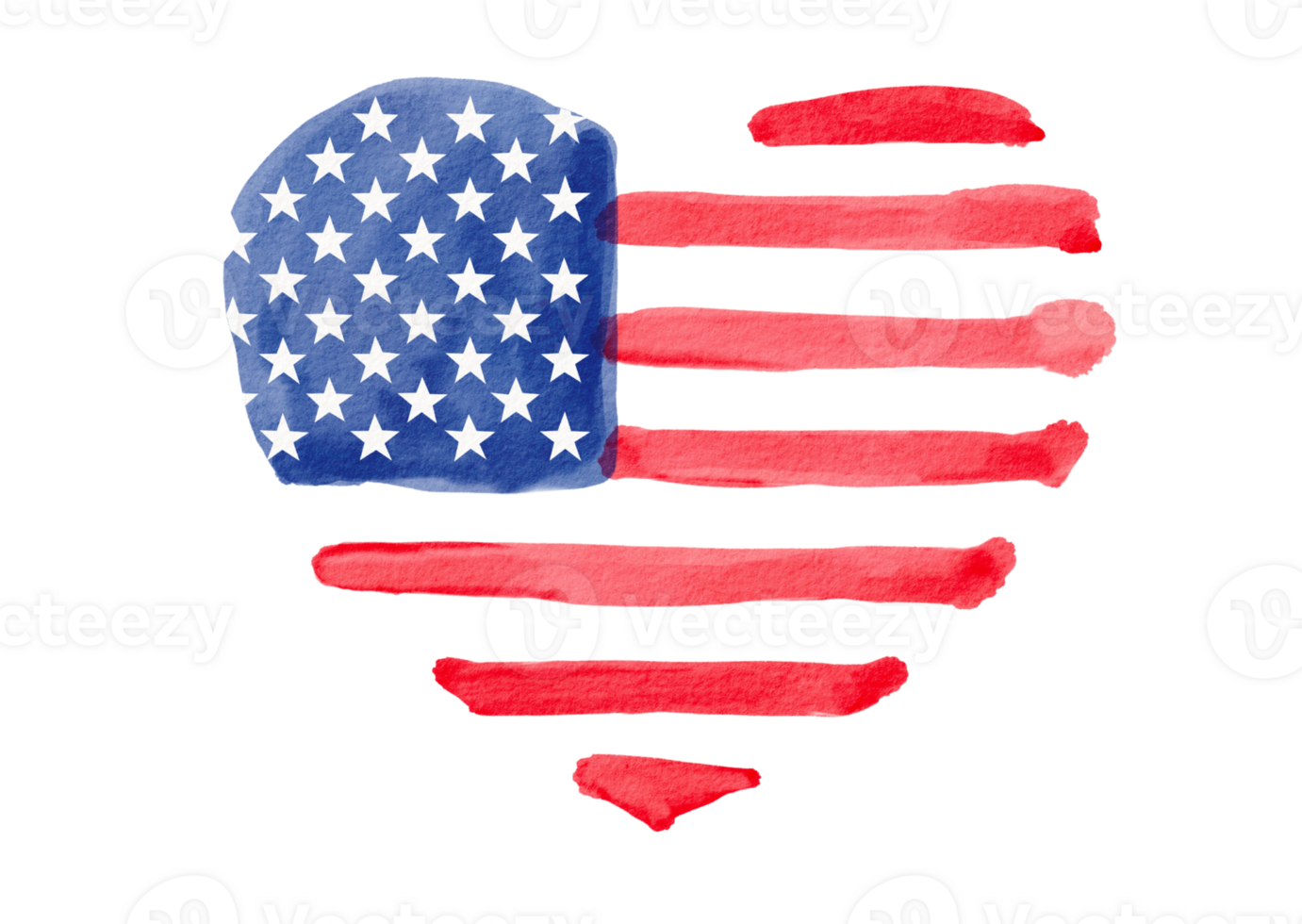 USA flag in heart shape with watercolor  brush paint textured png