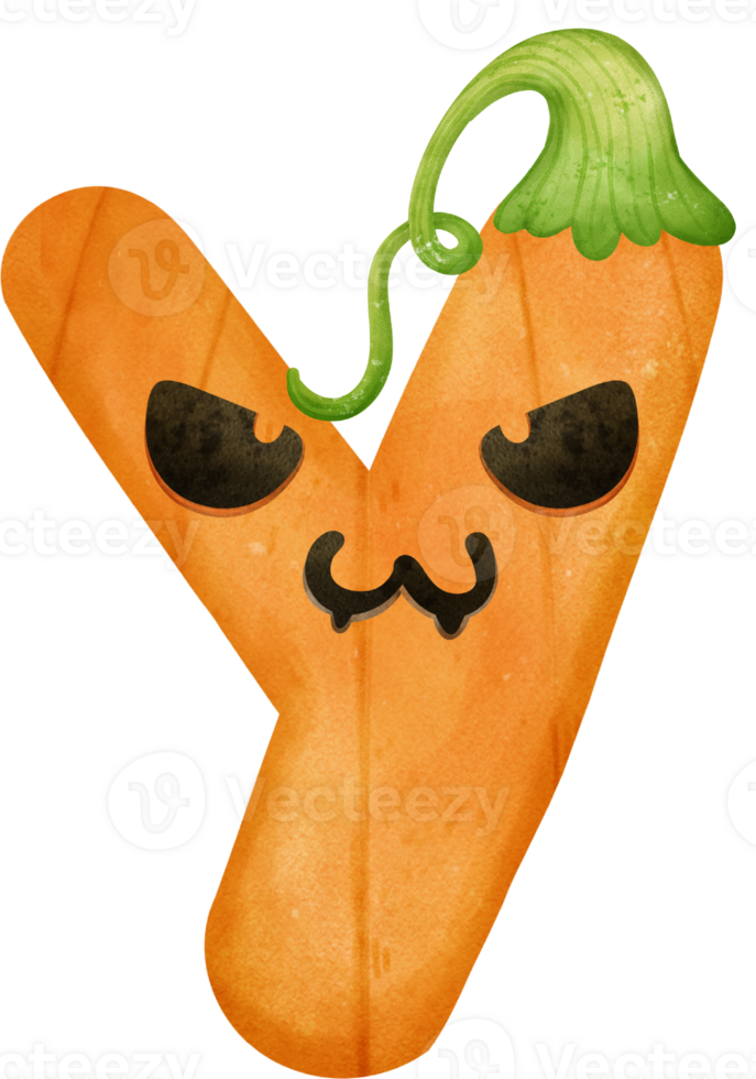 linda fuente y kawaii cara Víspera de Todos los Santos calabaza alfabeto letras acuarela mano dibujo png