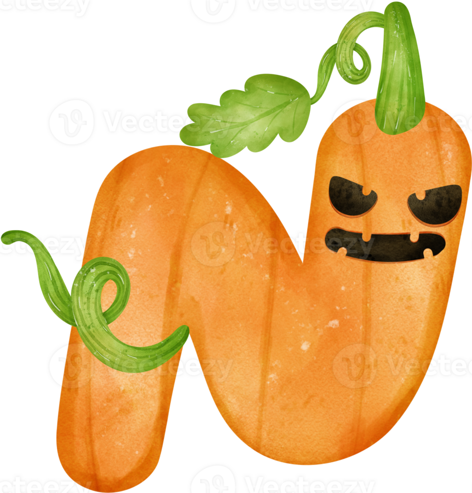 linda fuente norte kawaii cara Víspera de Todos los Santos calabaza alfabeto letras acuarela mano dibujo png