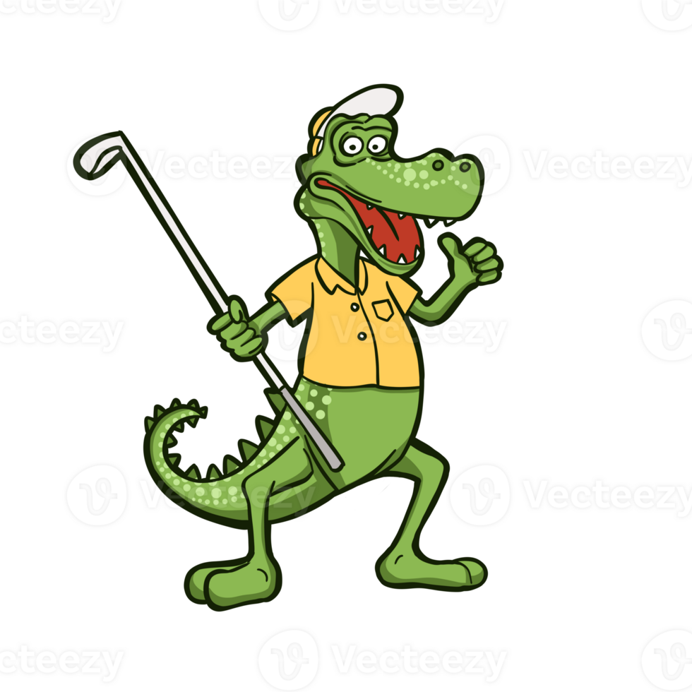 sport funny crocodile playing golf png