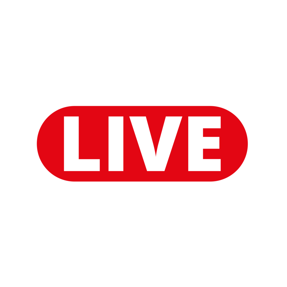 Red live button icon for TV and Streaming on a Transparent Background png