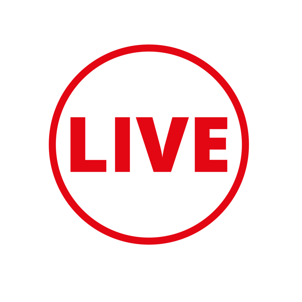 Red live button icon for TV and Streaming on a Transparent Background png