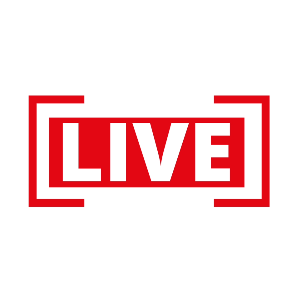 Red live button icon for TV and Streaming on a Transparent Background png