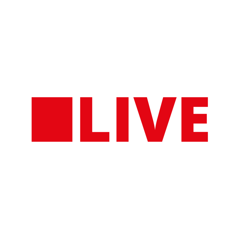 Red live button icon for TV and Streaming on a Transparent Background png
