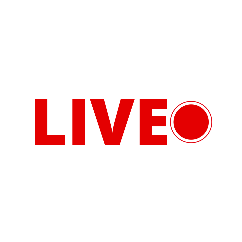 Red live button icon for TV and Streaming on a Transparent Background png