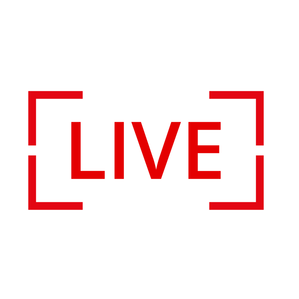 Red live button icon for TV and Streaming on a Transparent Background png