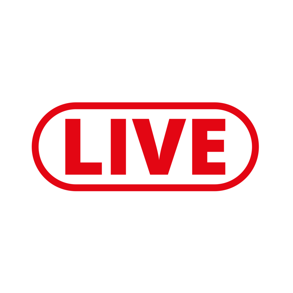 Red live button icon for TV and Streaming on a Transparent Background png