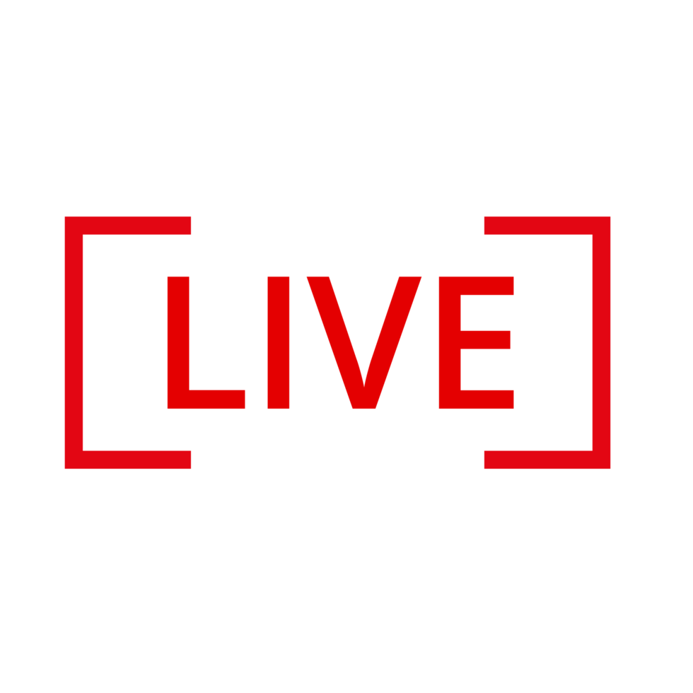 Red live button icon for TV and Streaming on a Transparent Background png