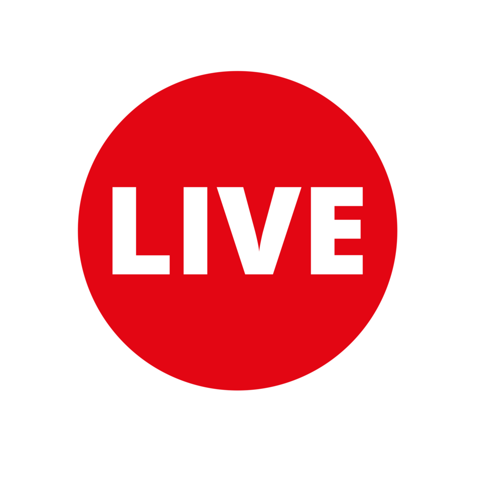 Red live button icon for TV and Streaming on a Transparent Background png