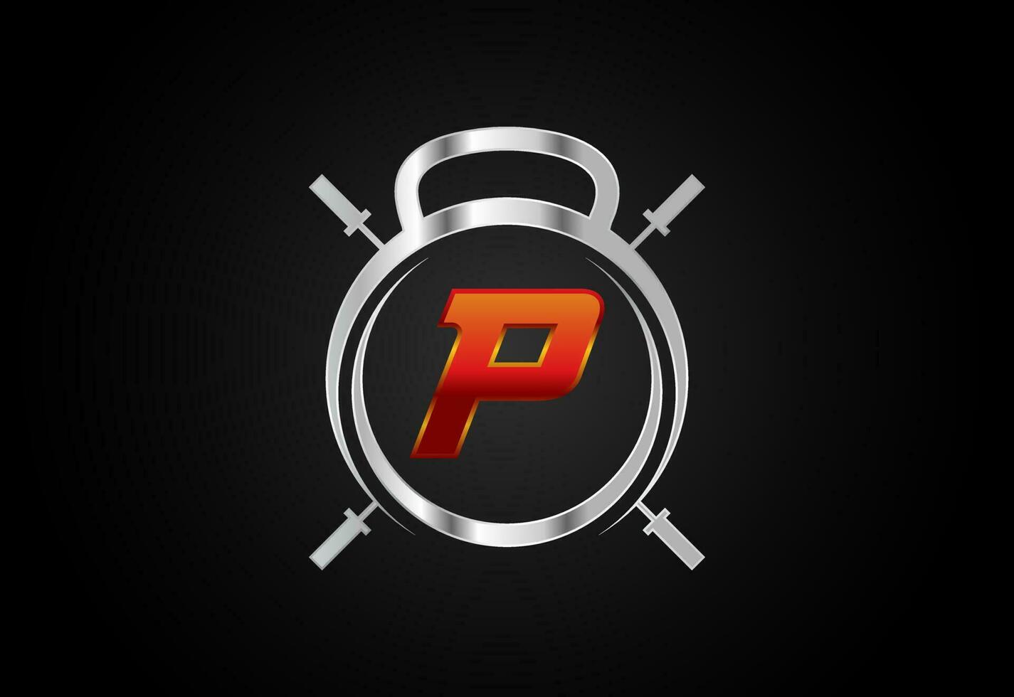 English alphabet P with gym and fitness sign. Lifting vector logo design. Vector logo for bodybuilding