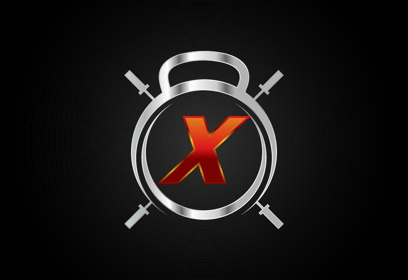 English alphabet X with gym and fitness sign. Lifting vector logo design. Vector logo for bodybuilding