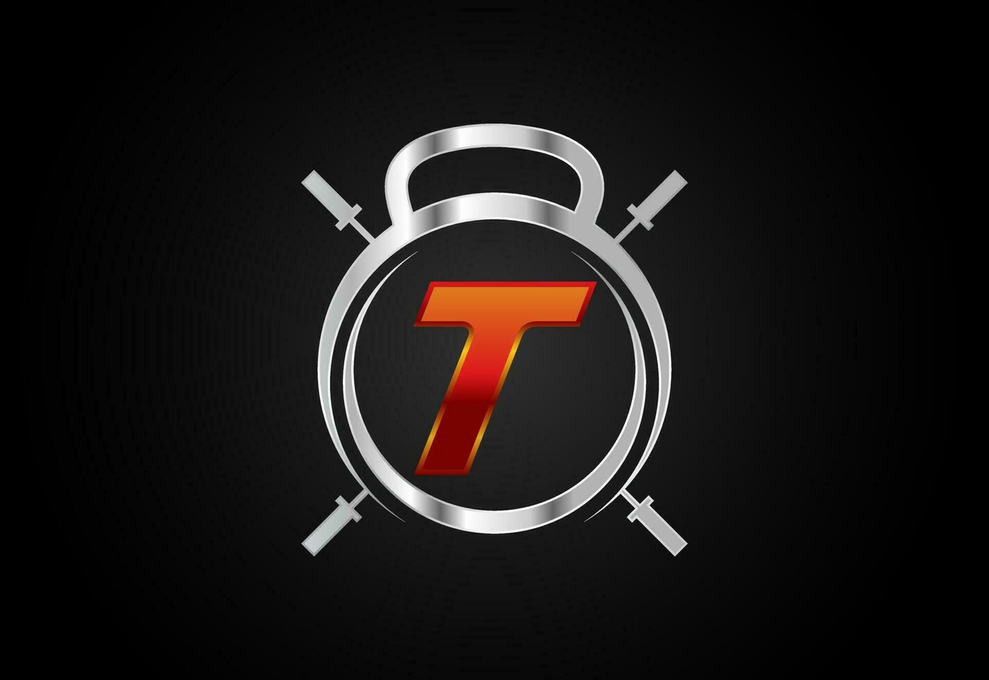 English alphabet T with gym and fitness sign. Lifting vector logo design. Vector logo for bodybuilding