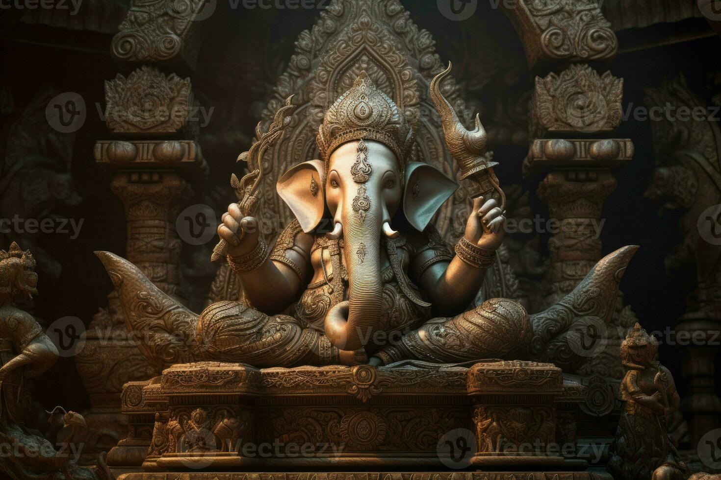 Hinduistic sculpture ganesha elephant. Generate Ai photo