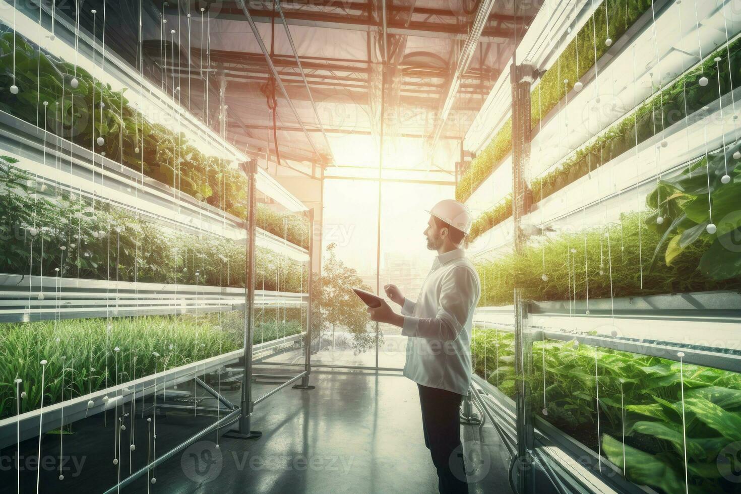Agriculture business tech indoor vertical farm. Generate Ai photo