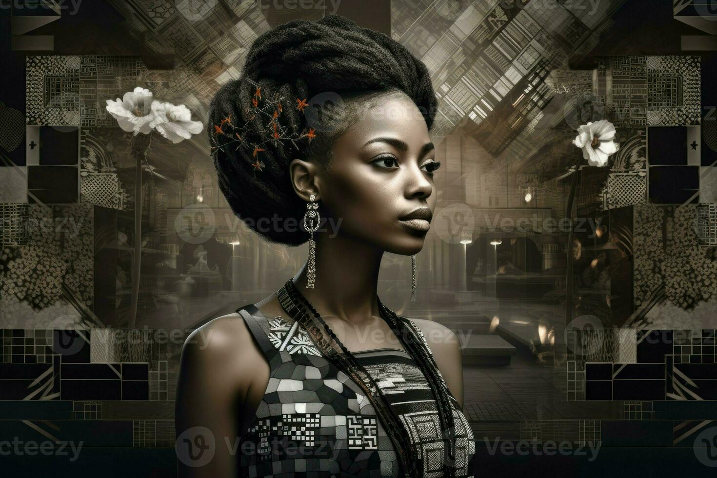Black woman head. Generate Ai photo
