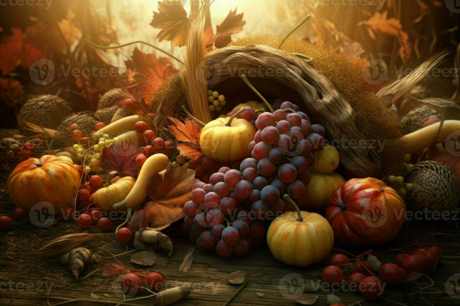 Autumn harvest pumpkin grapes. Generate Ai photo