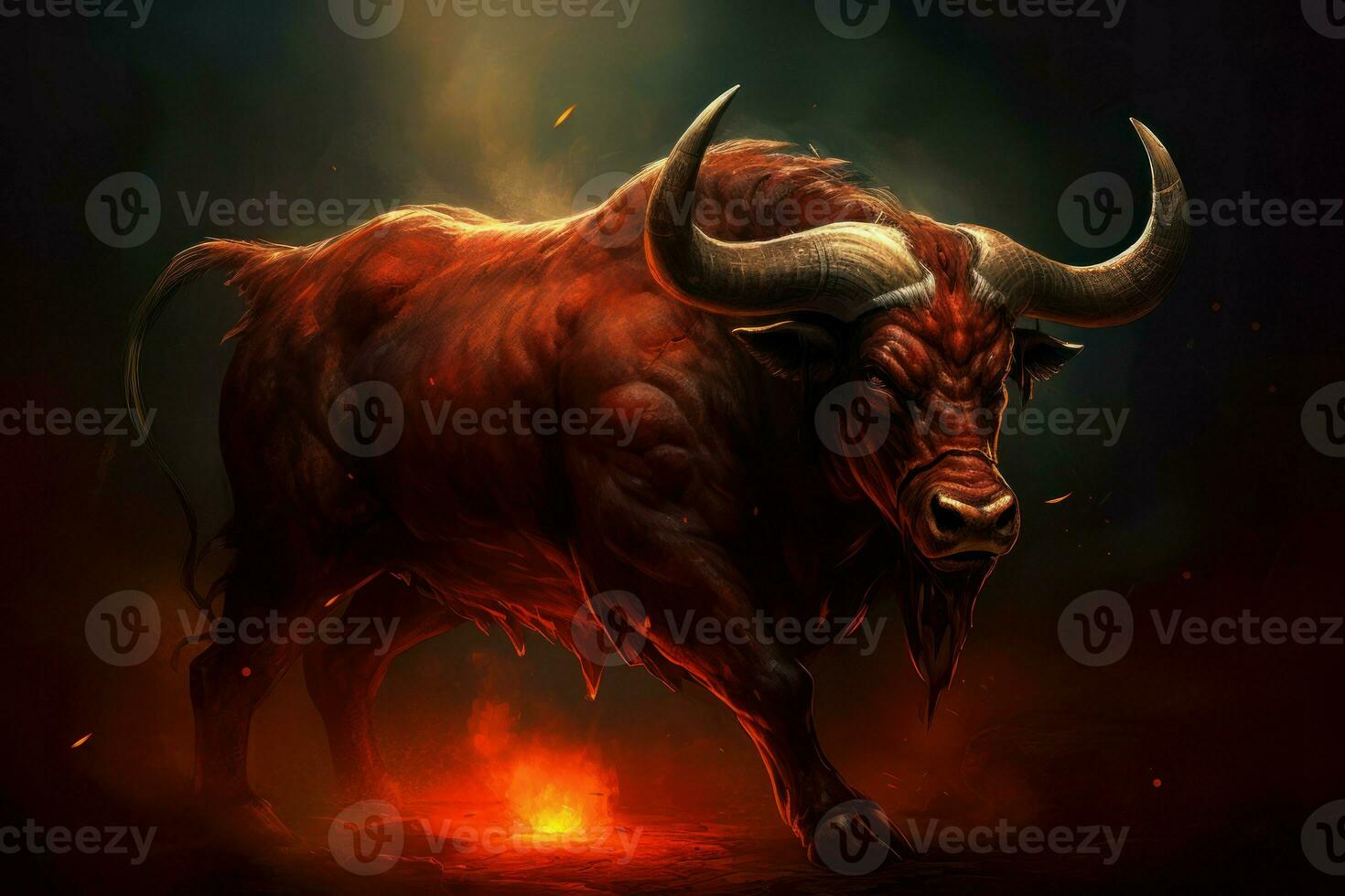 Bull red flames. Generate Ai photo