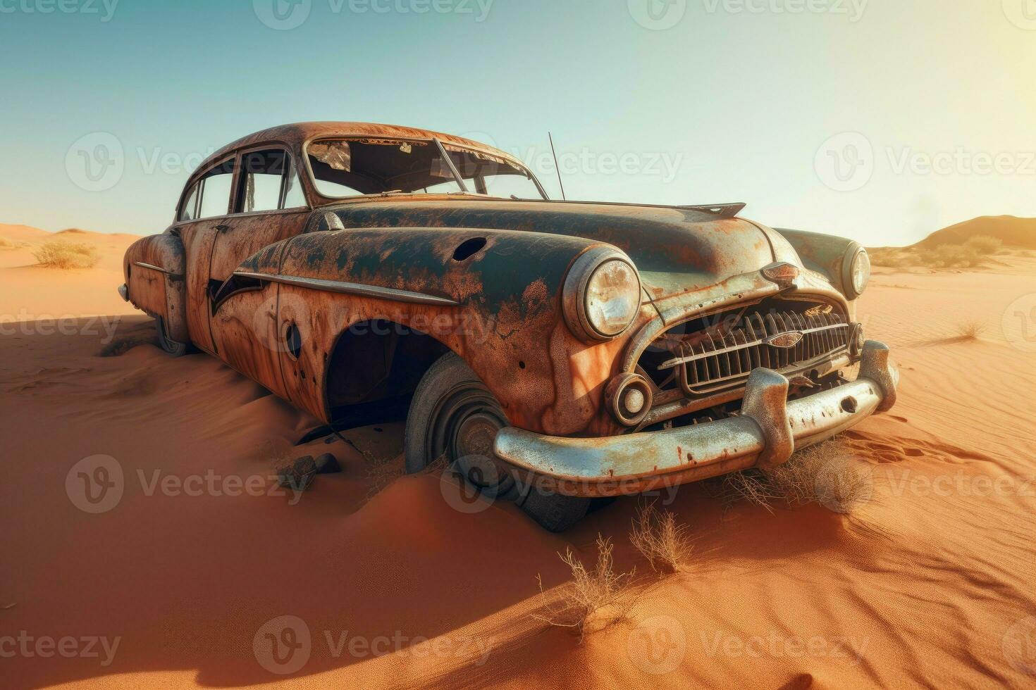 Classic wreck old car. Generate Ai photo