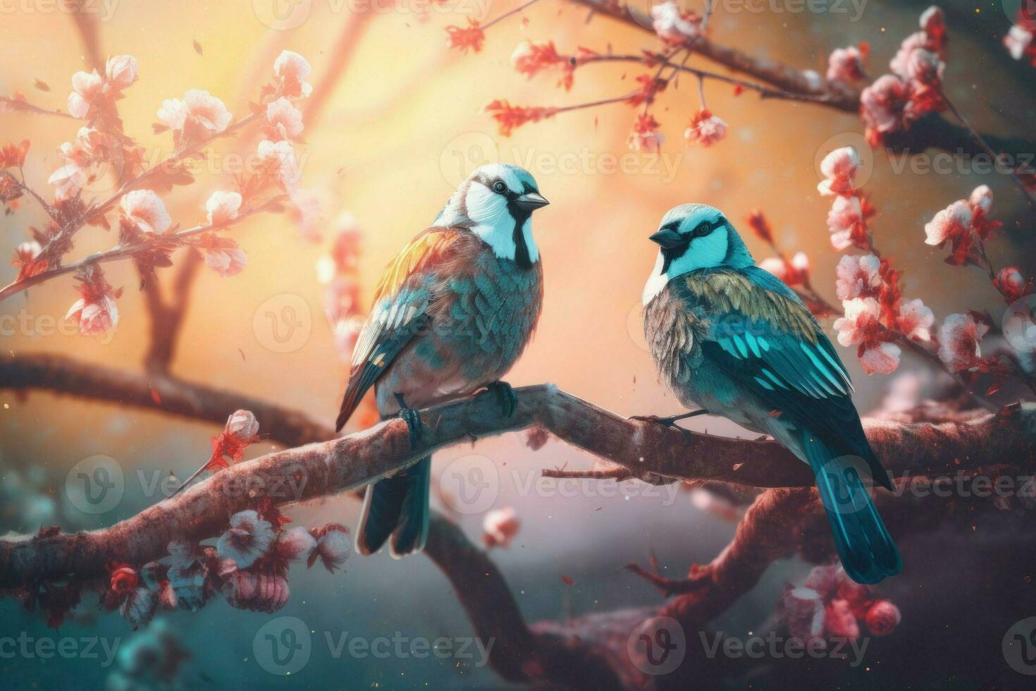 Birds tree branch wildlife. Generate Ai photo