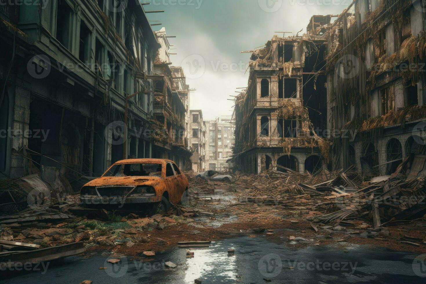 Apocalyptic city. Generate Ai photo