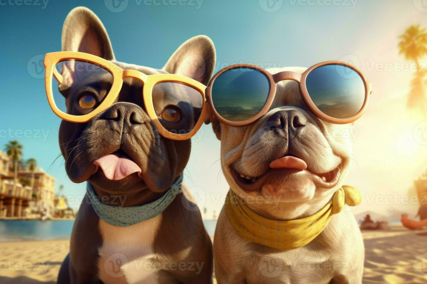 Dog sunglasses selfie. Generate Ai photo