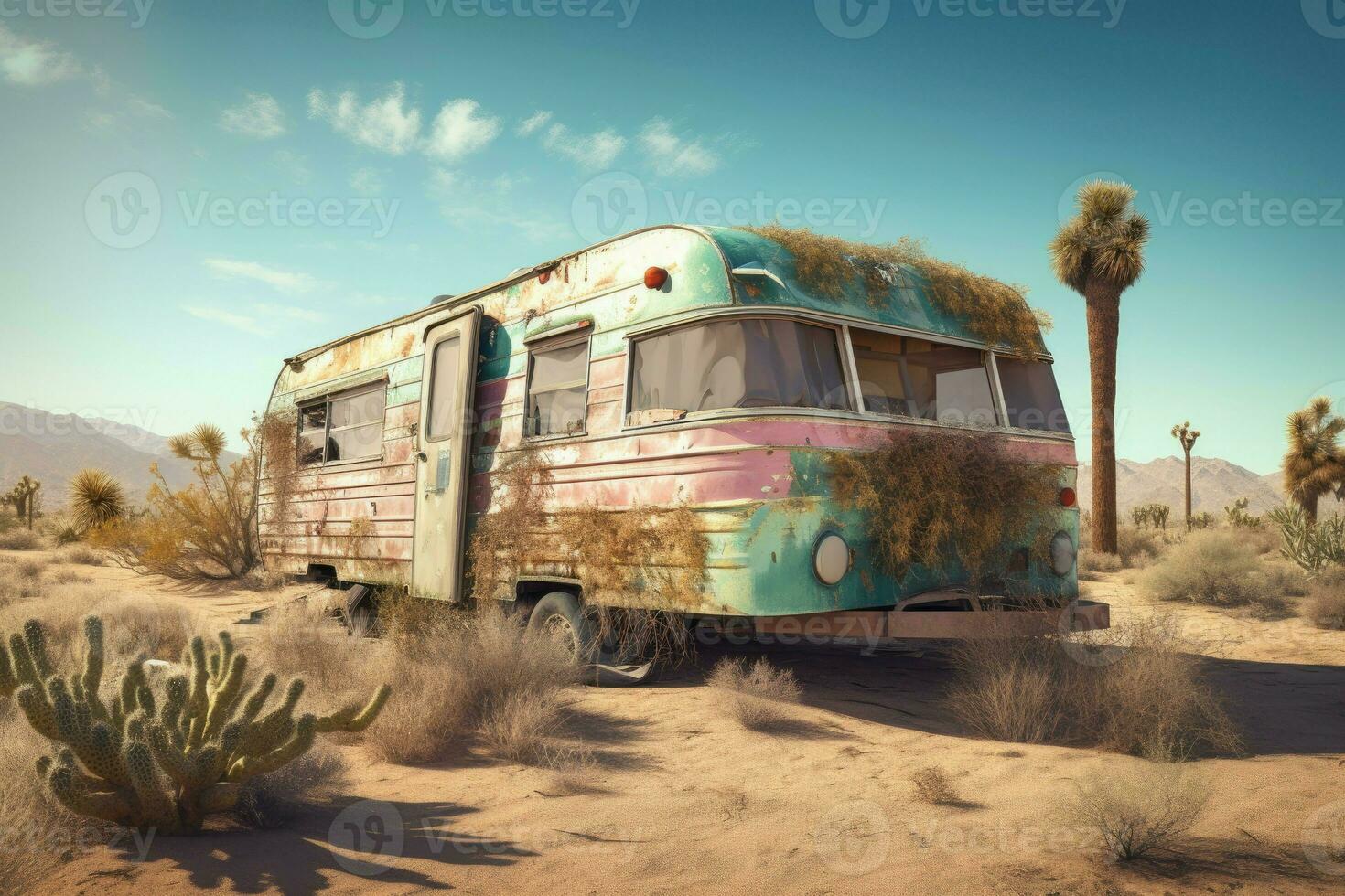 Abandoned old caravan. Generate AI photo