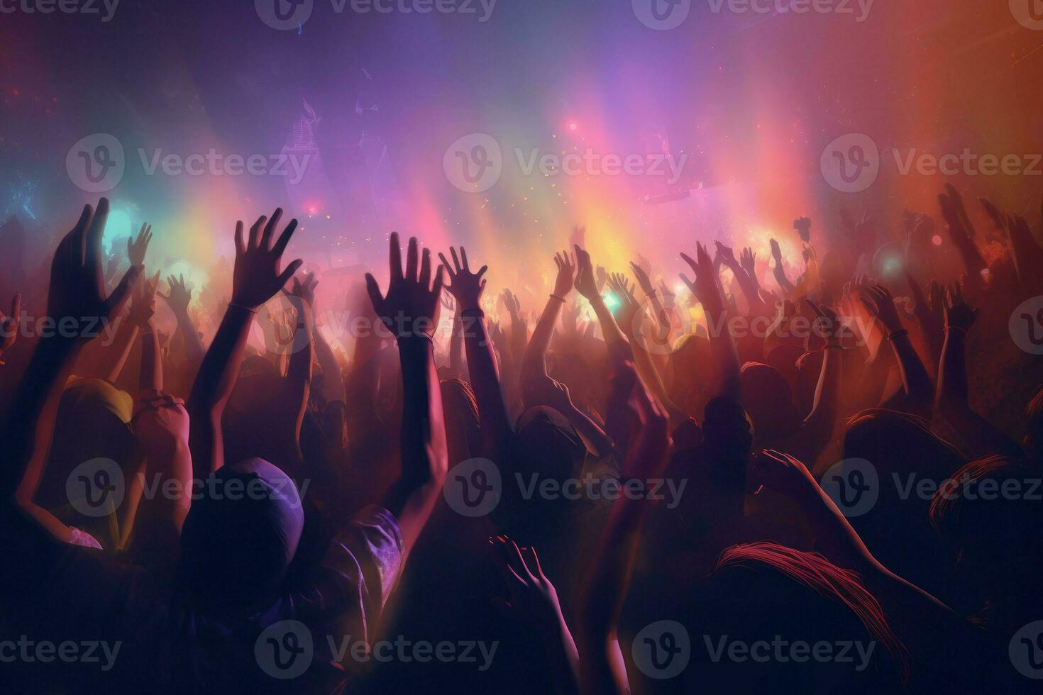 Concert crowd colorful. Generate Ai photo