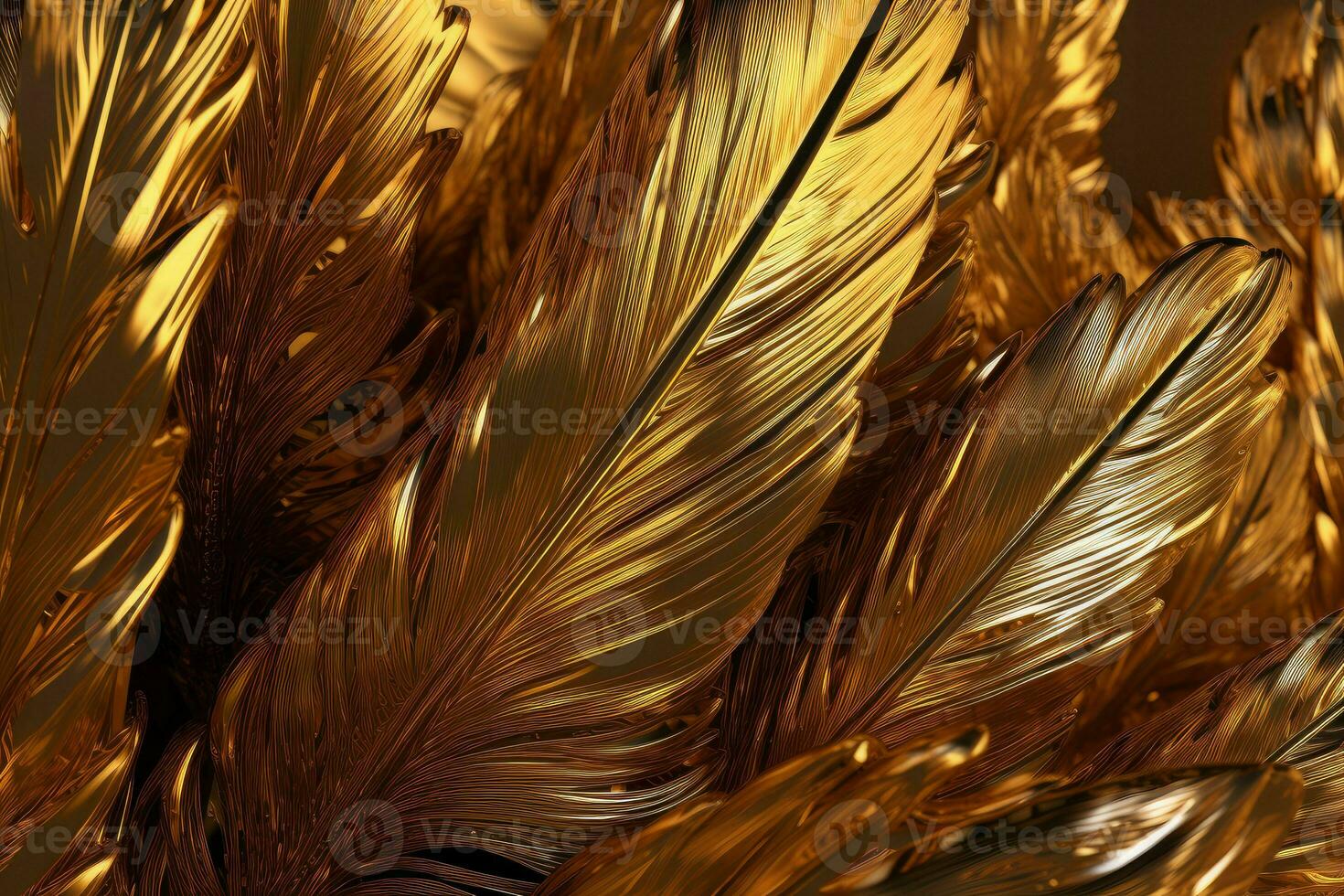 Gold feathers background nature. Generate AI photo