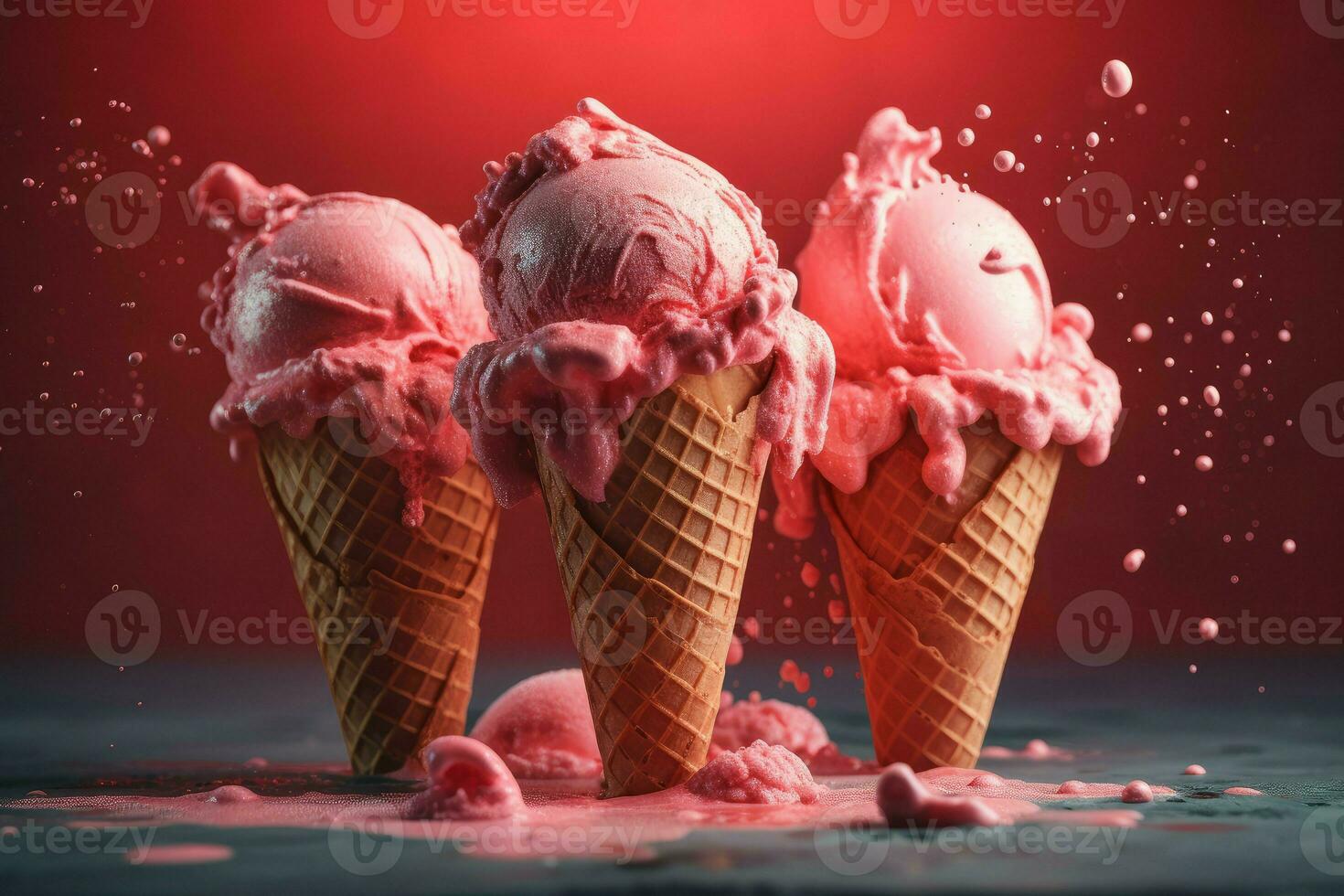 Strawberry ice cream. Generate Ai photo