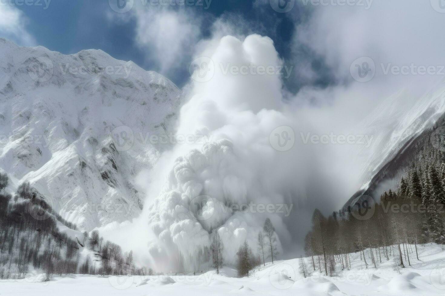 Massive avalanche mountains scenery. Generate Ai photo